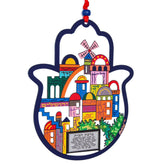 Laser cut metal Hamsa decor with colorful detailing